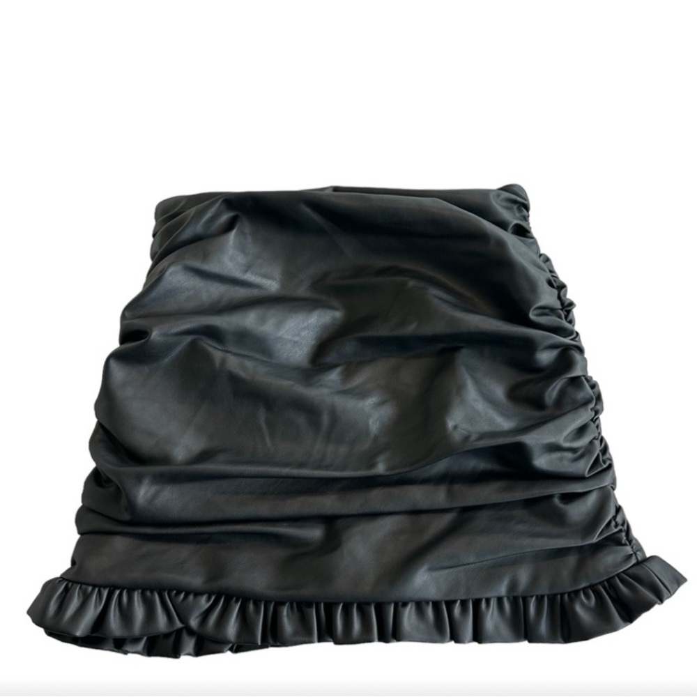 Bardot Black Faux Leather Ruffle Mini Skirt